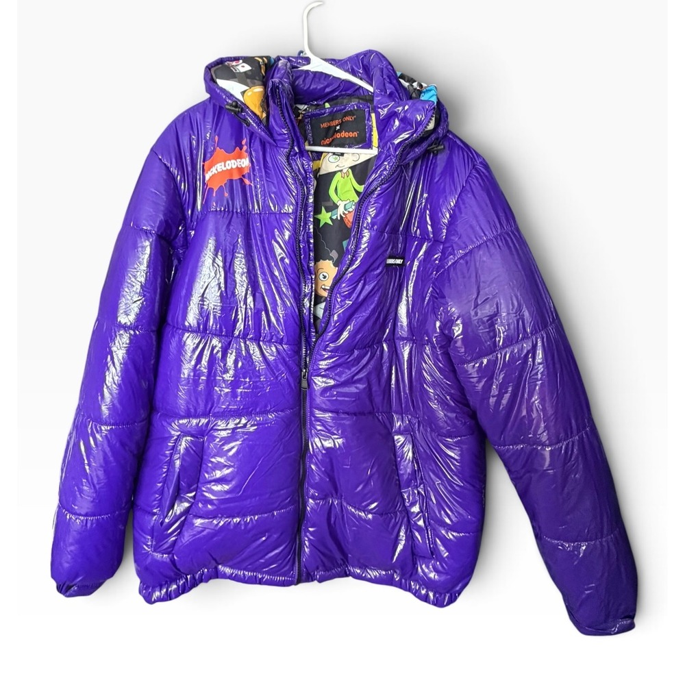 Members Only x Nickelodeon Purple Puffer Jacket 90s Nicktoons Print Mens XL